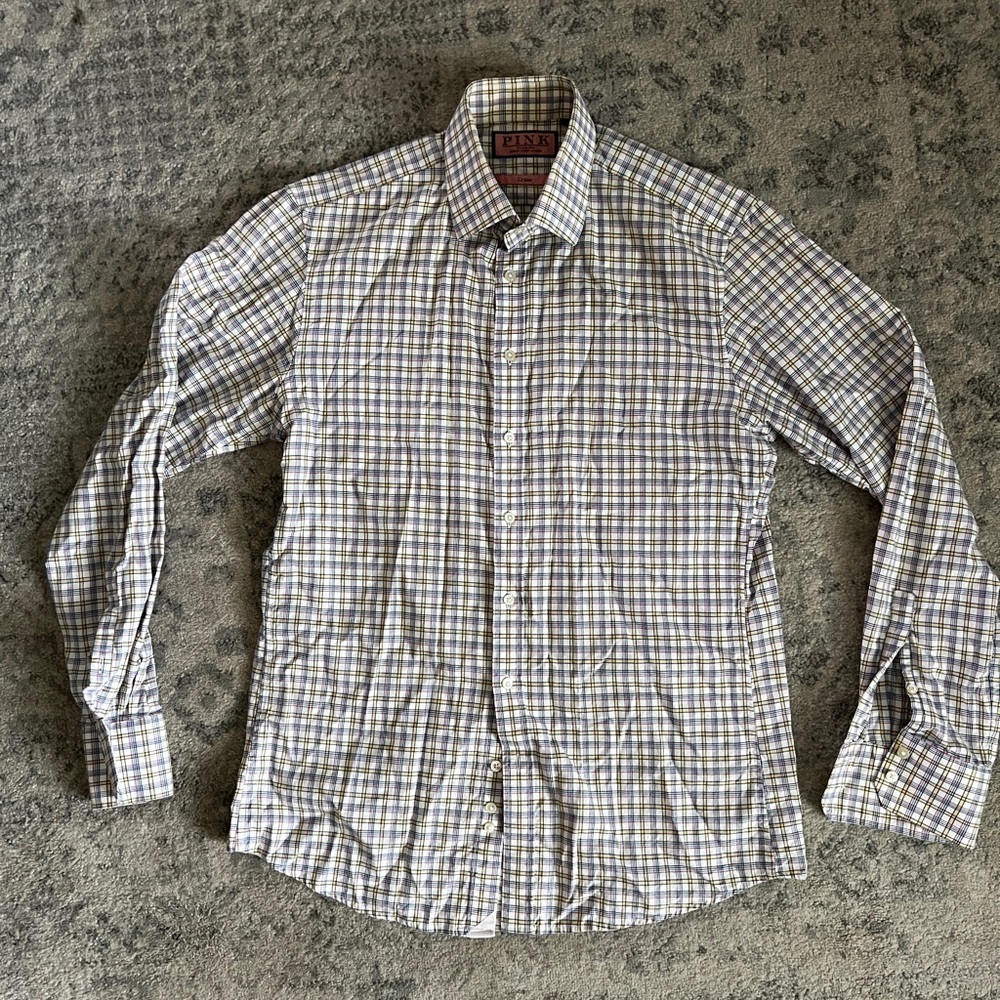 Thomas Pink Blue and White Casual Button Down Shirt